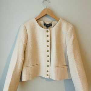 J. Crew Brigette Cream Tweed Jacket with Gold Accents